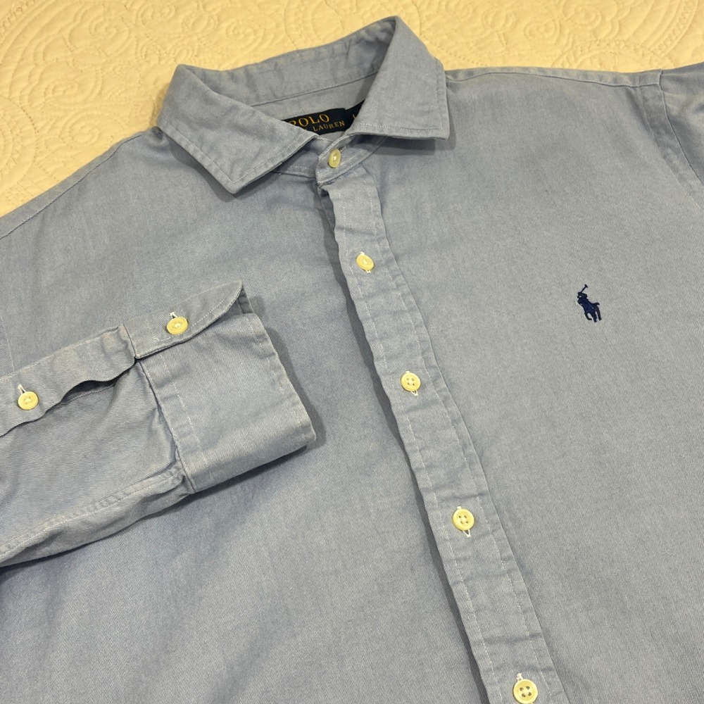 Polo Ralph Lauren Mens Large Light Blue Cotton Dress Shirt *READ